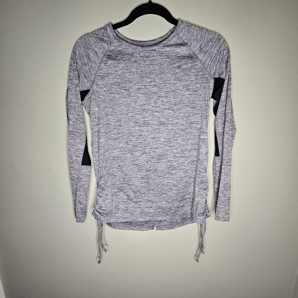 Free Country Activewear Long Sleeve Shirt‎ Sz S Heathered Grey Ruched Side Ties